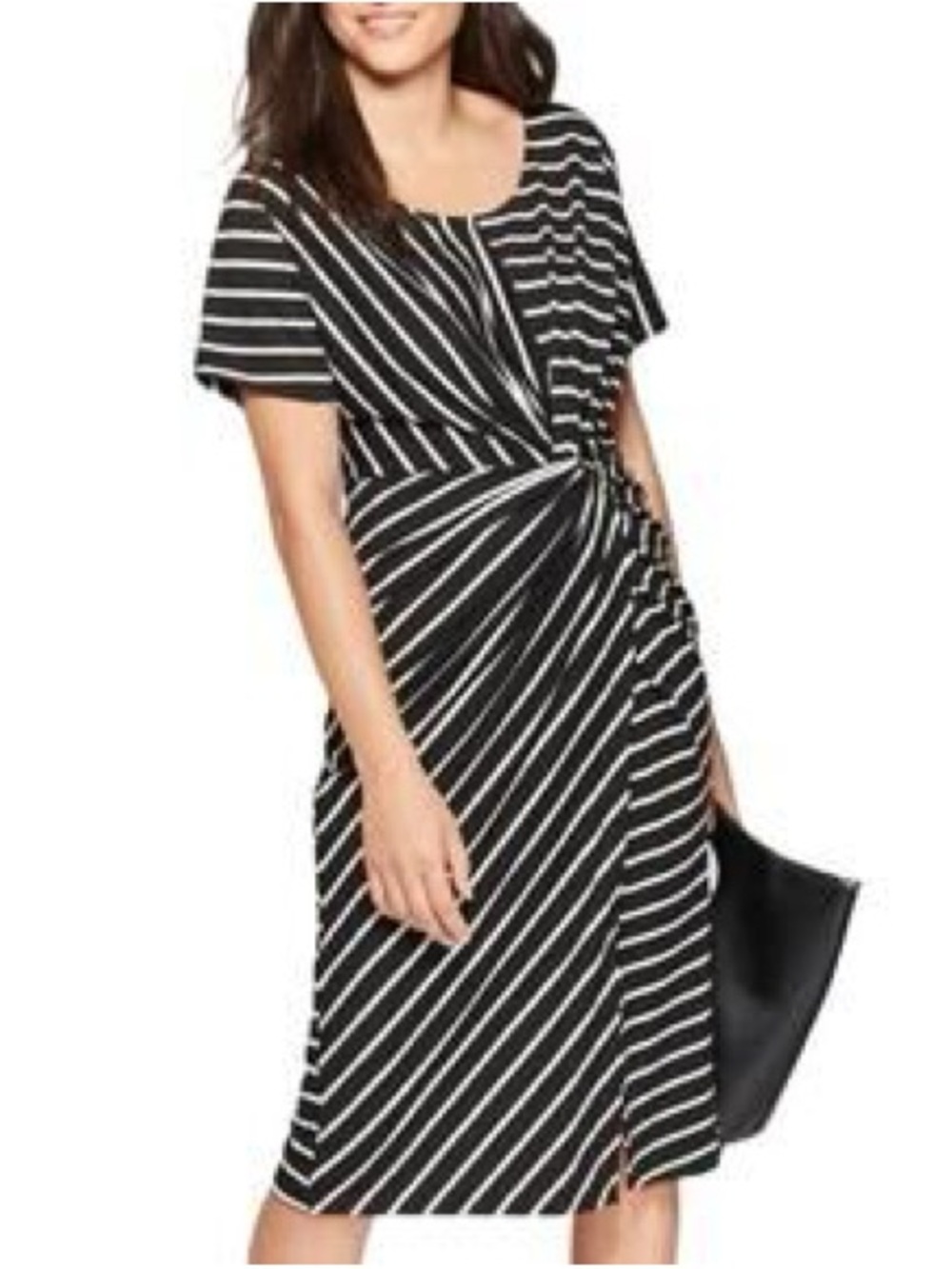A New Day Black and White Striped Knotted Waist Midi Dress, S
